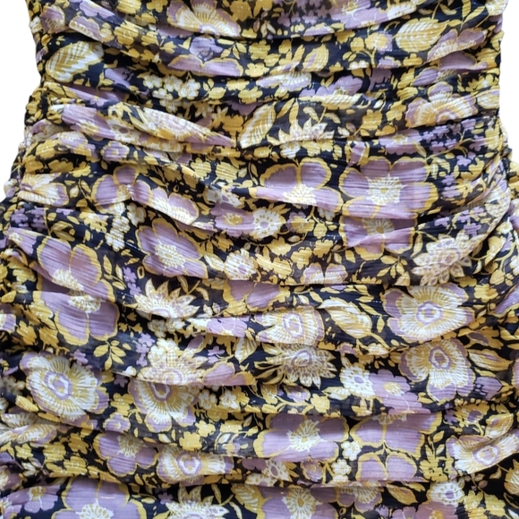 Zara NWT Floral Ruched One Shoulder Mini Dress Medium - Picture 2 of 6